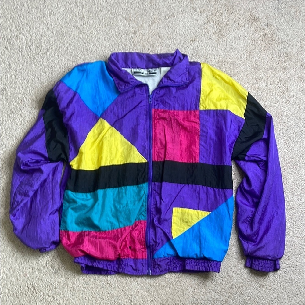 VINTAGE Purple and Yellow Lightweight Shirt Jacket with Geometric Design